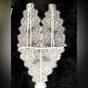White Lace Teddy. Women’s Medium Lace Bodysuit. Delicate  bridal lingerie